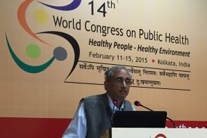 Mr. Sarma speaking at the Healthy Energy Initiative's Satellite Session at the 14th World Congress on Public Health in Kolkata, India, in February 2015